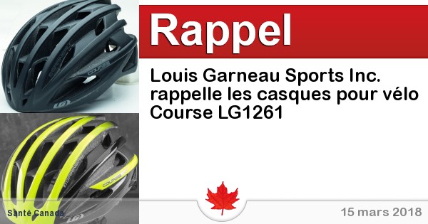 Louis Garneau Sports Inc. rappelle les casques pour vélo Course LG1261 - Circulaire en ligne