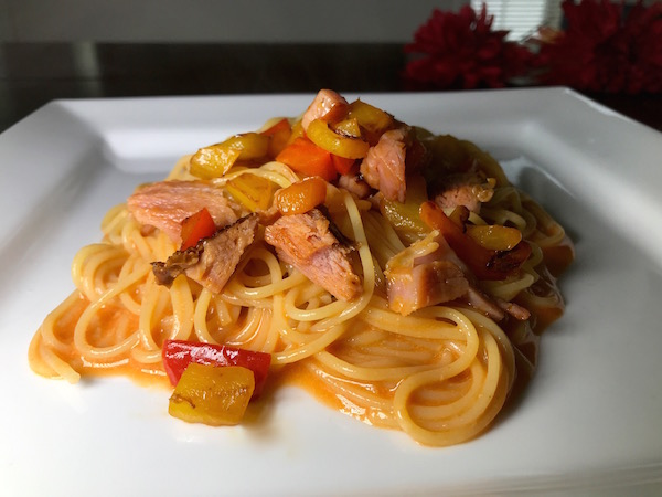 Spaghettini aux Jambon sauce Champignons et Légumes 1