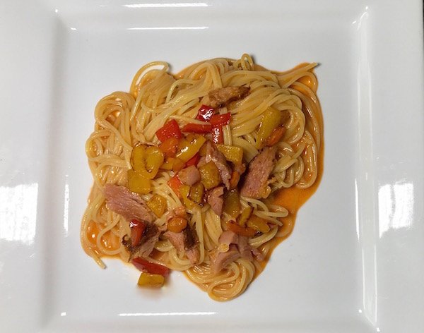 Spaghettini aux Jambon sauce Champignons et Légumes 3.